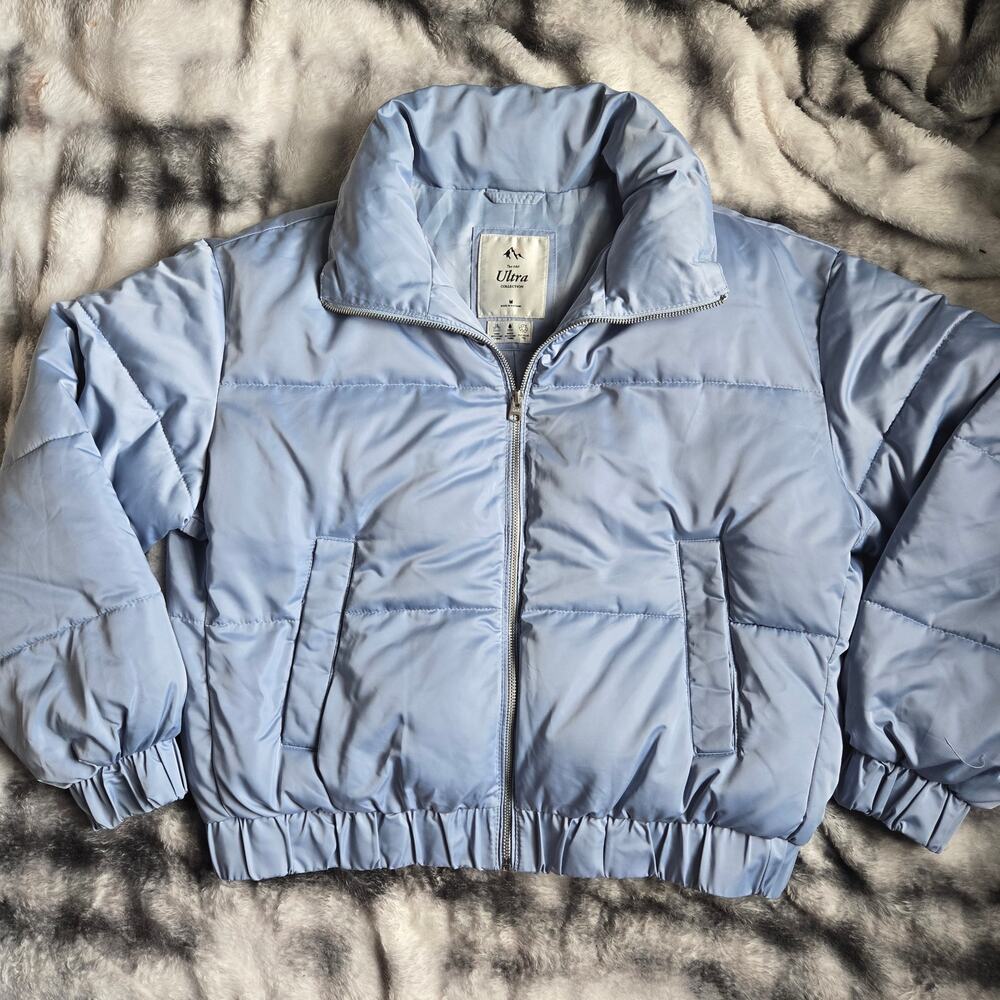 Abercrombie & Fitch Puffer Jacket Women’s Medium Light Blue Zip Up Ultra